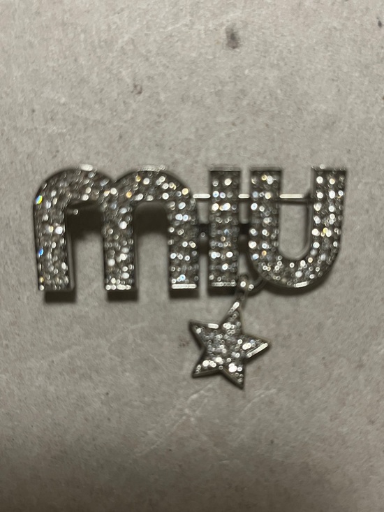 Jewelry - Rhinestone 'Miu' Logo Pin with Star Charm - Silver